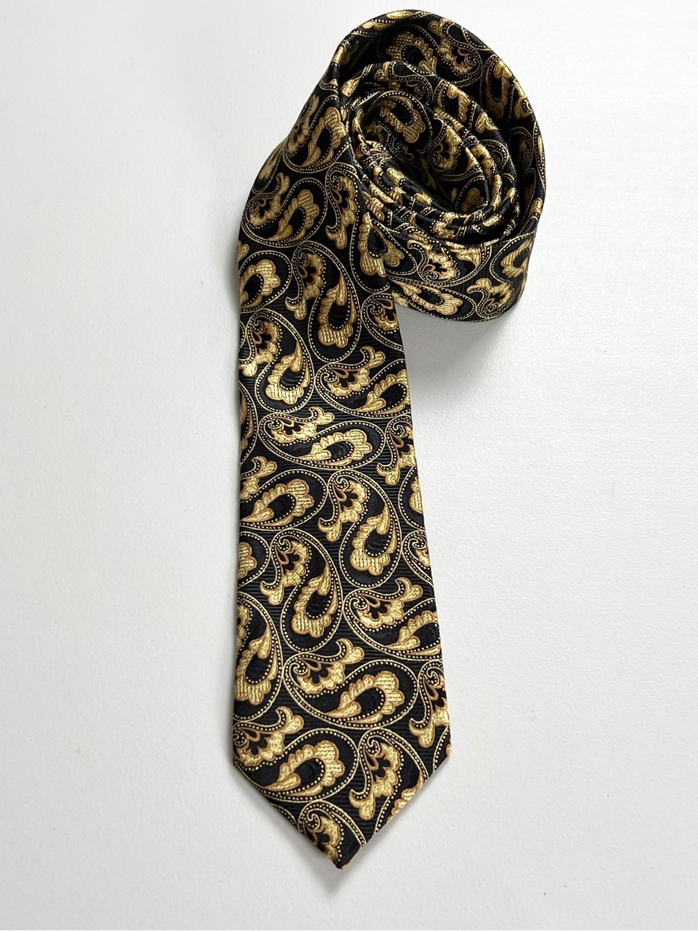 Paul Fredrick Black Gold Paisley Silk Lurex Tie